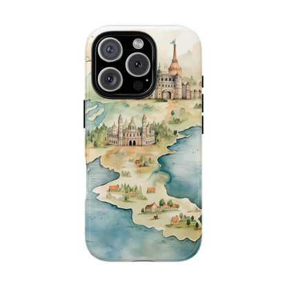 Hard Phone Case — Watercolor Fantasy Map Castle Design