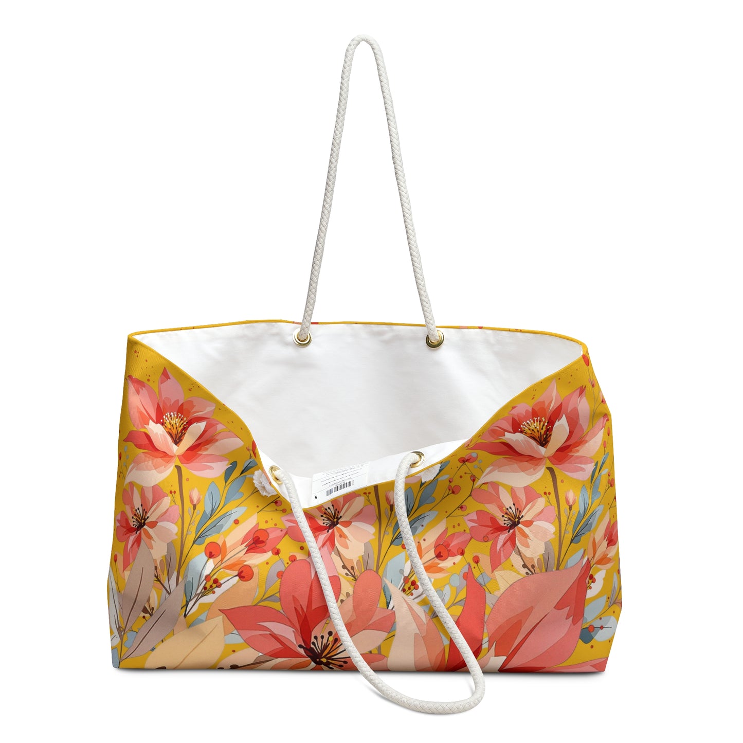 Floral Lotus Weekender Bag – Coral & Brown Travel Tote