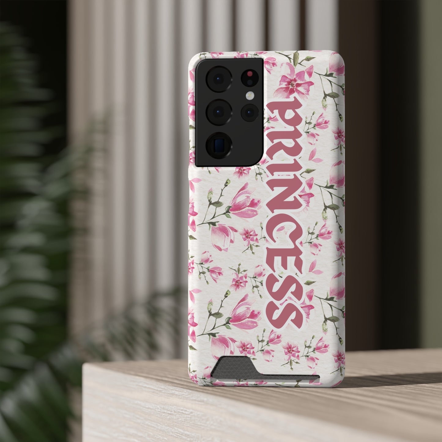 Chic Floral Phone Case with Card Holder for Princesses, Cute Floral Design, Gift for Her