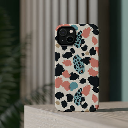 Leopard Splash Magnetic Impact Phone Case — Teal & Coral Animal Print