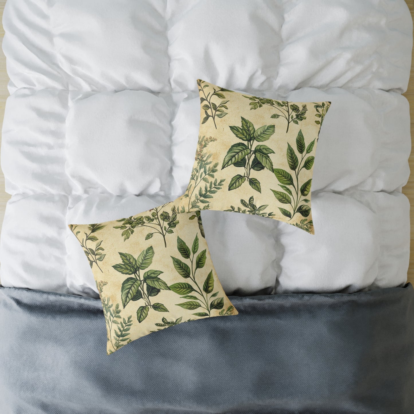Botanical Floral Throw Pillow — Vintage Greenery Square Cushion