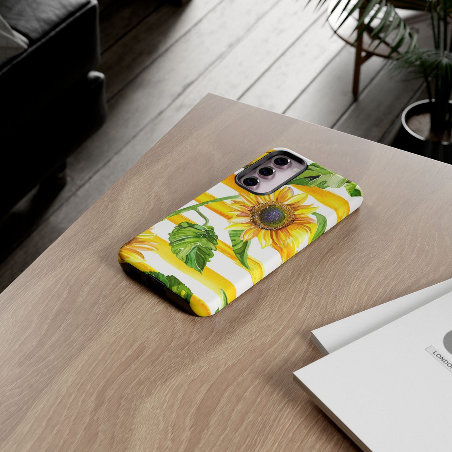 Sunflower Stripes Phone Case - Bright Floral Tough Case
