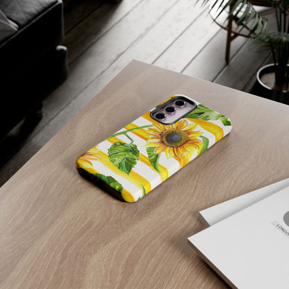 Sunflower Stripes Phone Case - Bright Floral Tough Case