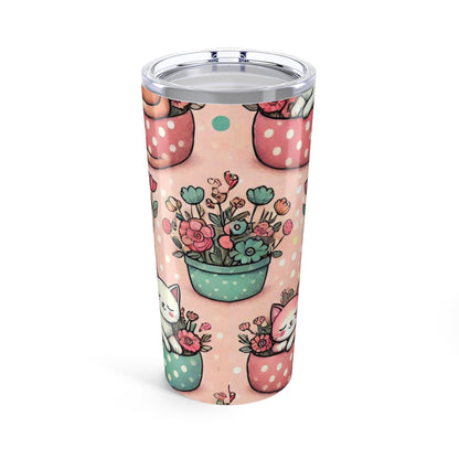 20oz Floral Cat Tumbler – Cute Polka Dot Teacup Bouquet Travel Mug