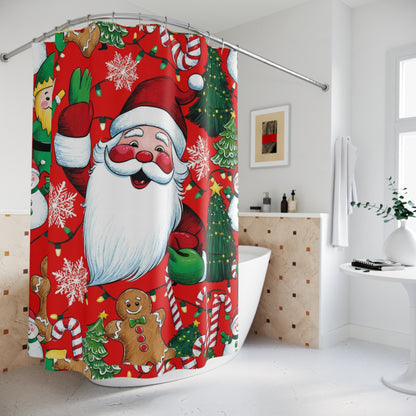 Festive Santa Shower Curtains - Holiday Bathroom Decor, Christmas Gift, Seasonal Home Accents, Cheerful Red Design, Fun Decor