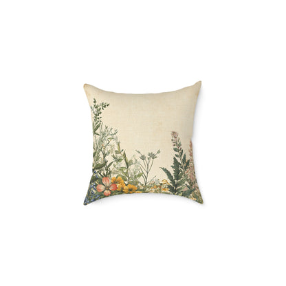 Botanical Floral Throw Pillow — Vintage Greenery Square Cushion
