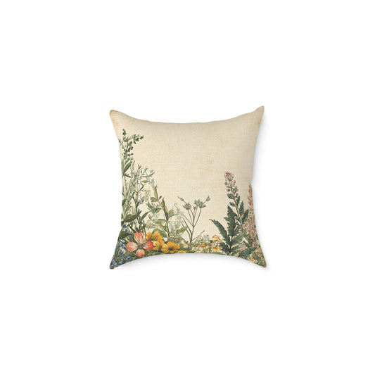 Botanical Floral Throw Pillow — Vintage Greenery Square Cushion