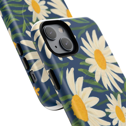 Daisy Floral IPhone Case-Tough Magnetic Cover ,Glossy Finish ,Retro Botanical Flower  Design.
