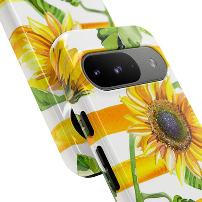 Sunflower Stripes Phone Case - Bright Floral Tough Case