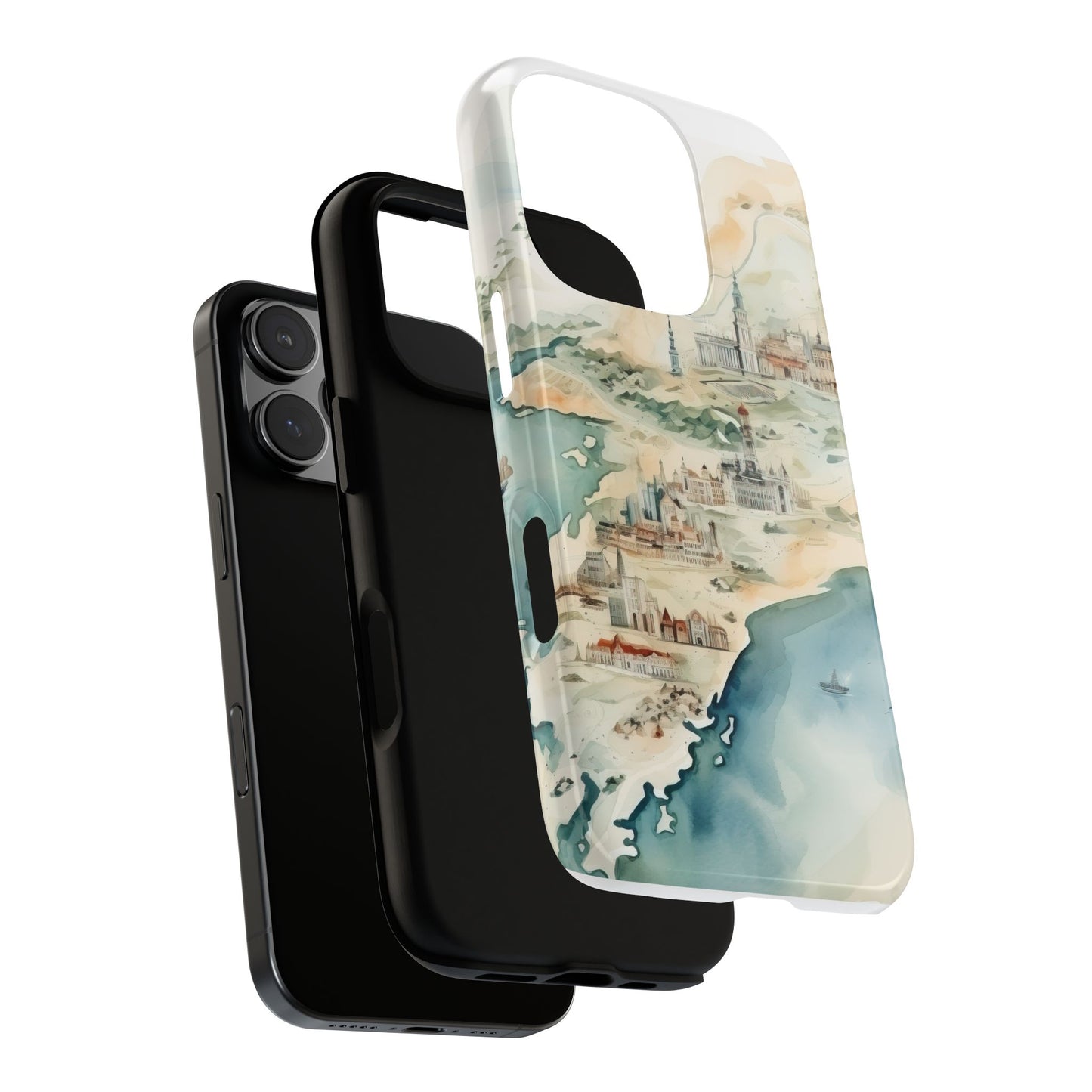 Hard Phone Case — Watercolor Fantasy Map Castle Design