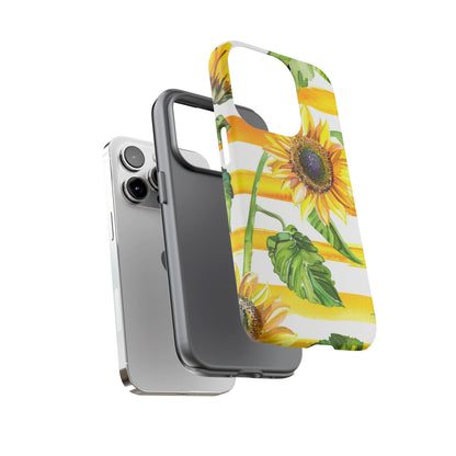 Sunflower Stripes Phone Case - Bright Floral Tough Case