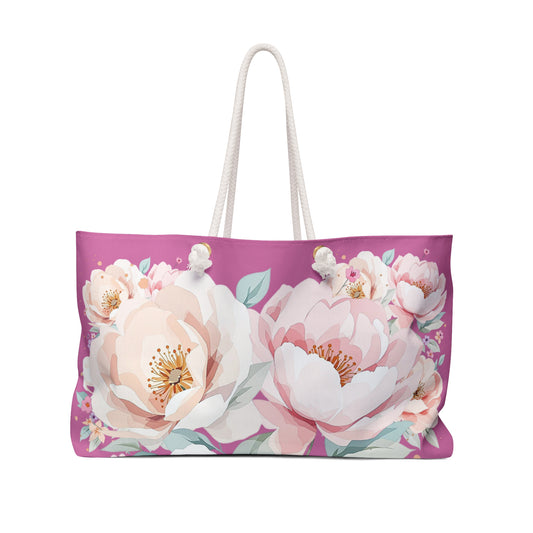 Floral Peony Weekender Bag — Large Pastel Travel Tote