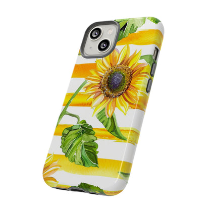 Sunflower Stripes Phone Case - Bright Floral Tough Case