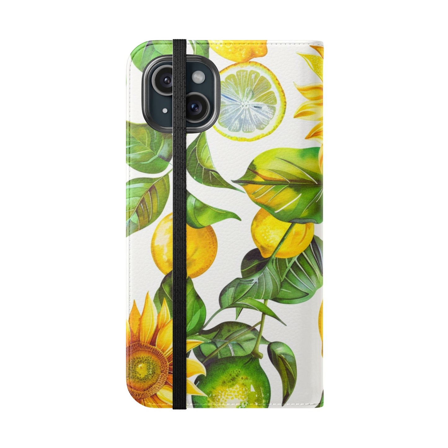 Sunflower & Lemon Flip Phone Case – Floral Wallet Flip Case with Card Slots
