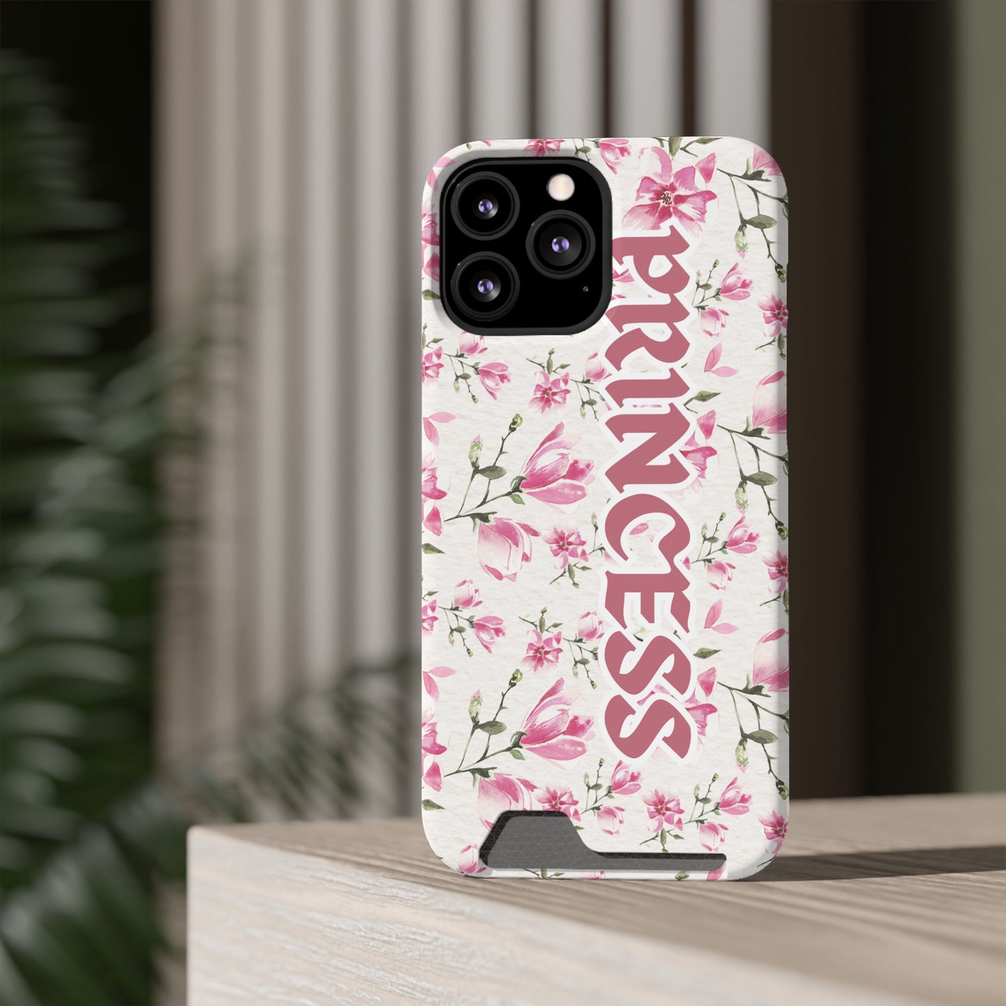 Chic Floral Phone Case with Card Holder for Princesses, Cute Floral Design, Gift for Her