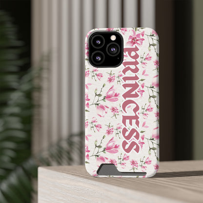Chic Floral Phone Case with Card Holder for Princesses, Cute Floral Design, Gift for Her