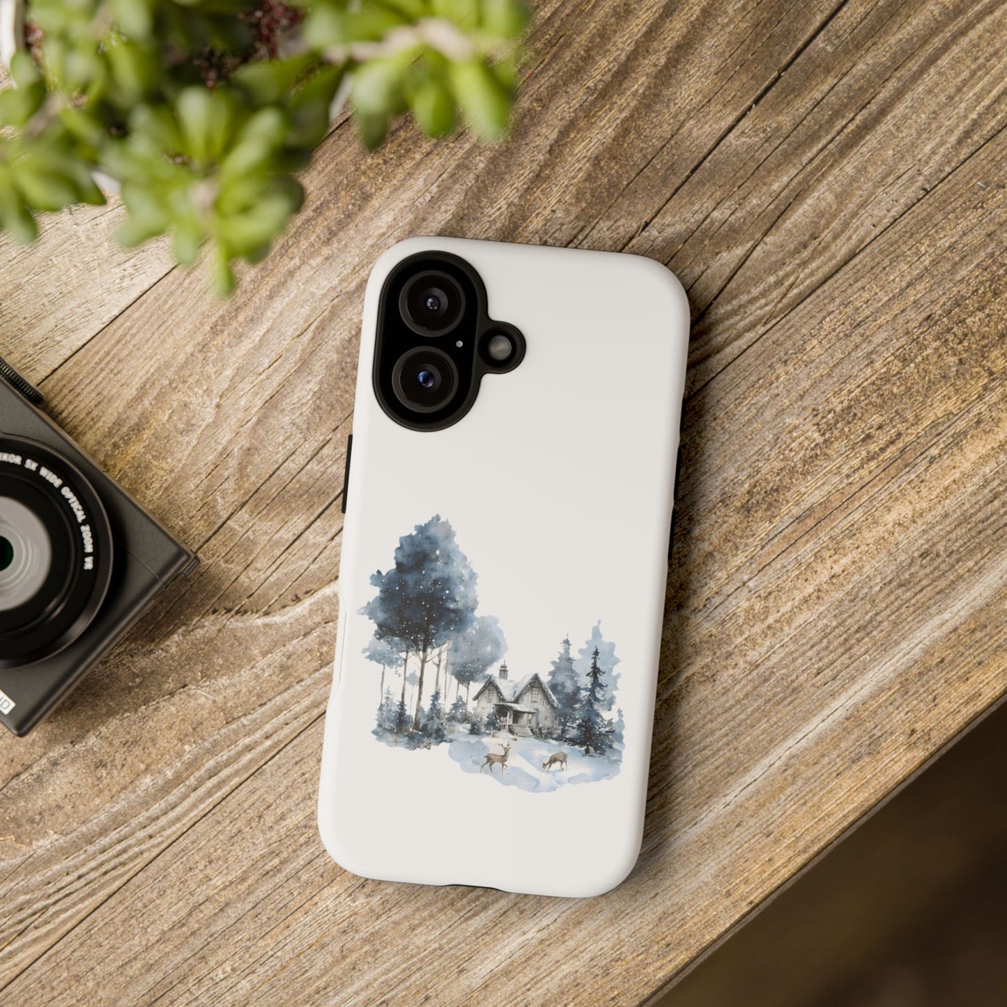 Nature-Inspired Tough Phone Case with Winter Cabin Design