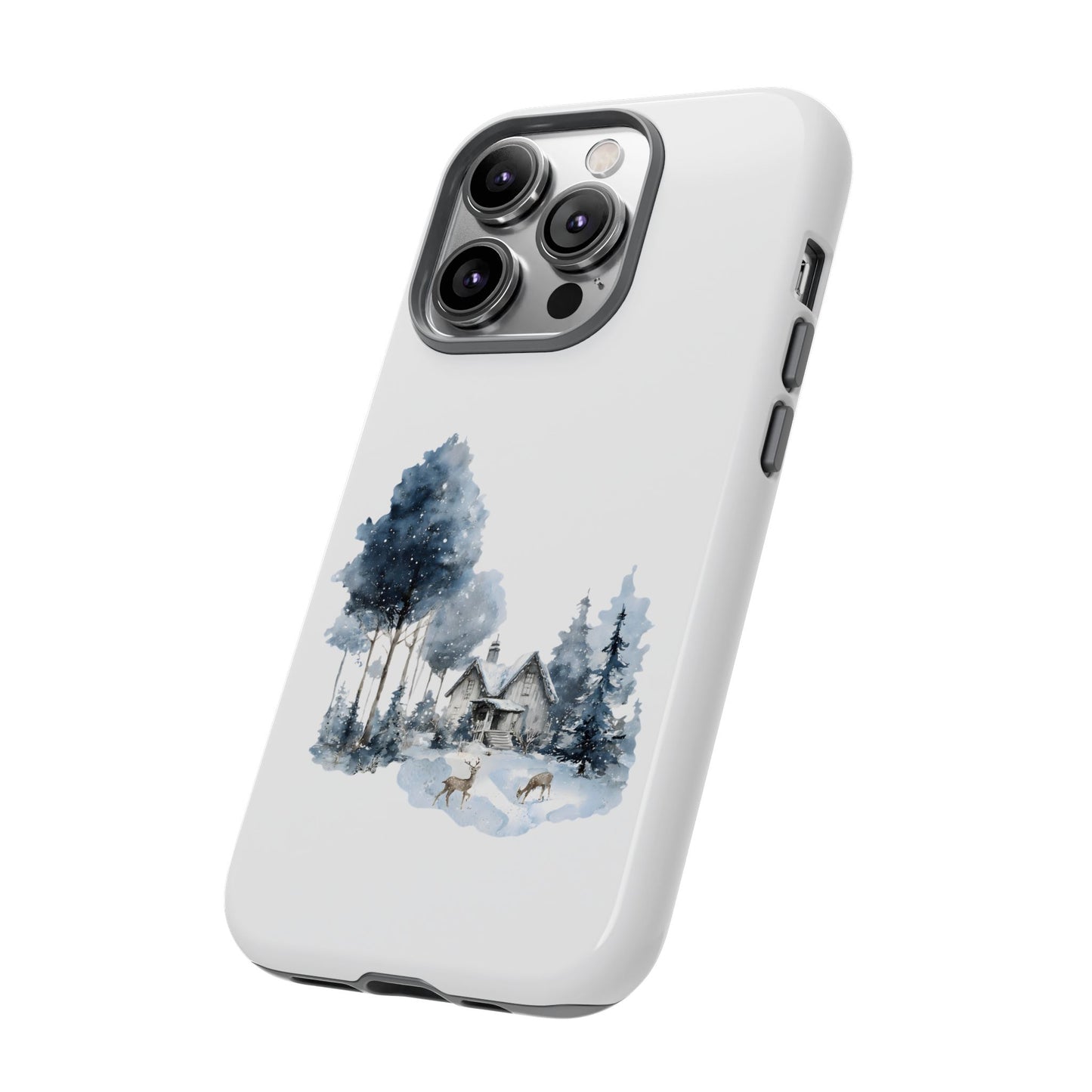 Nature-Inspired Tough Phone Case with Winter Cabin Design