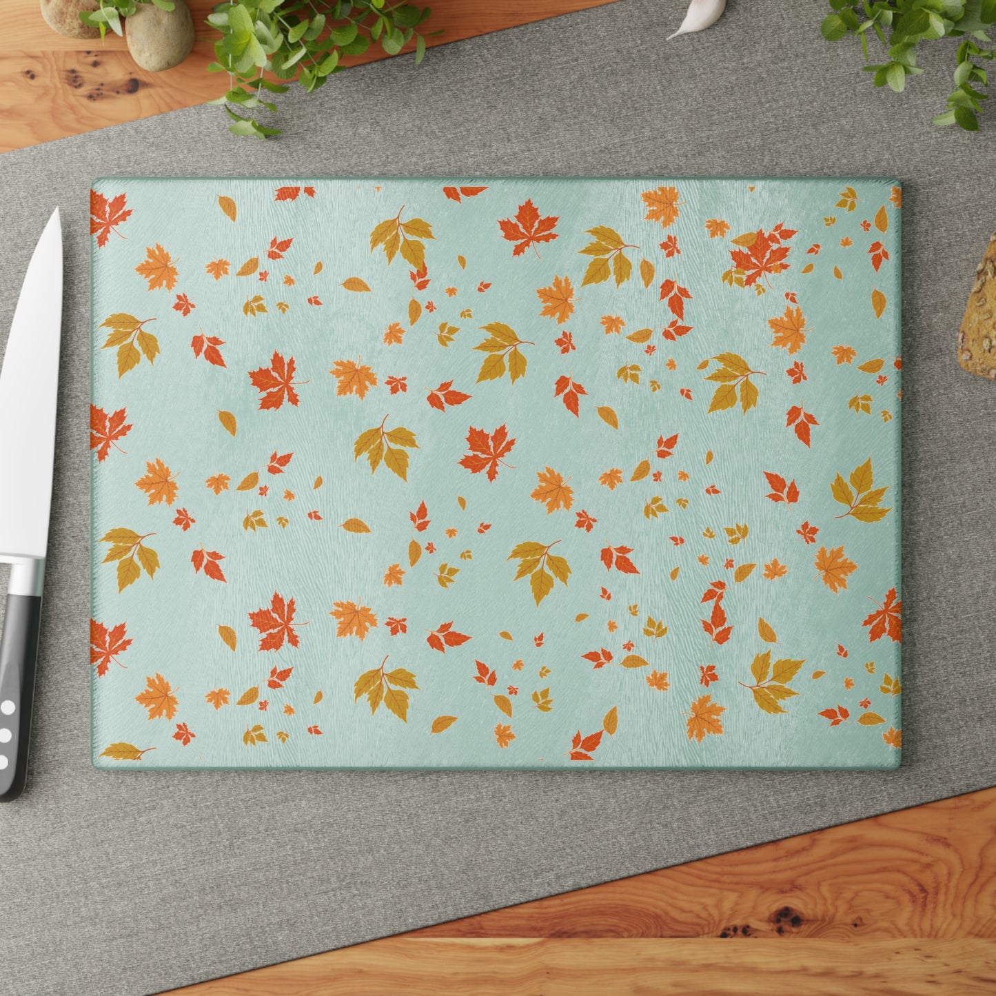 Autumn Leaf Glass Cutting Board, Seasonal Kitchen Decor, Fall Cooking Gift, Thanksgiving Kitchenware, Unique Home Gift,Gift for her,Gift for him