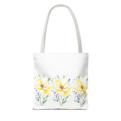 Floral Peony Tote Bag — Yellow Watercolor Flowers on White