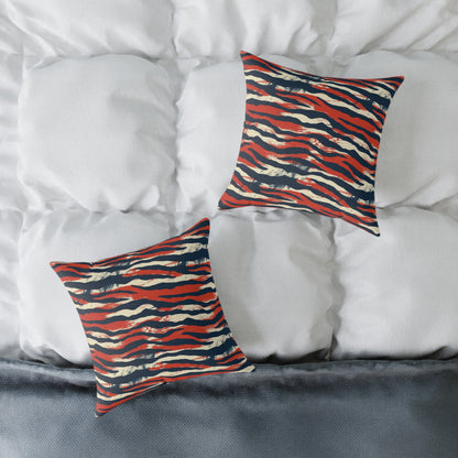 Red Navy Tiger Stripe Square Pillow - Bold Animal Print Decorative Cushion