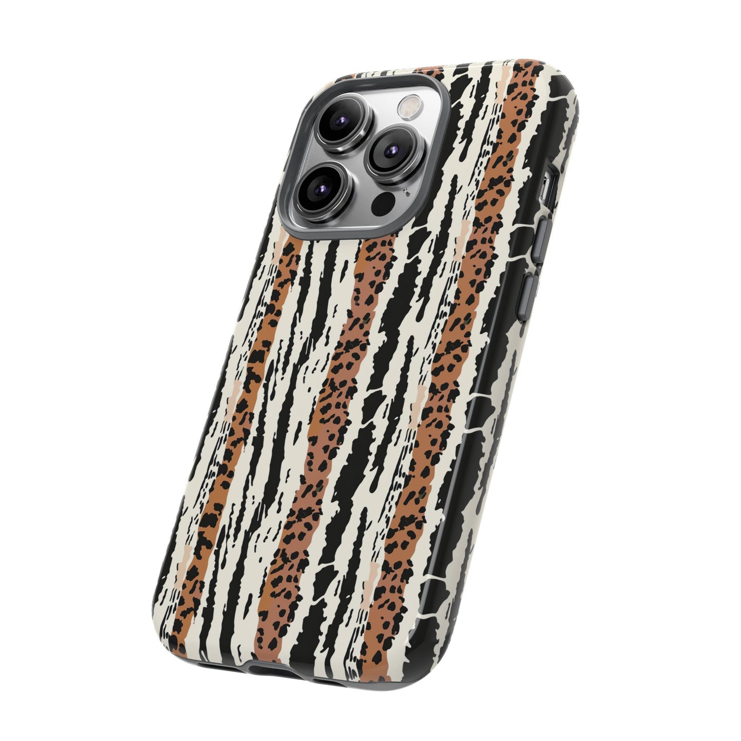 Animal Stripe Phone Case — Leopard & Zebra Pattern Tough Protective Cover,Africa Pattern .