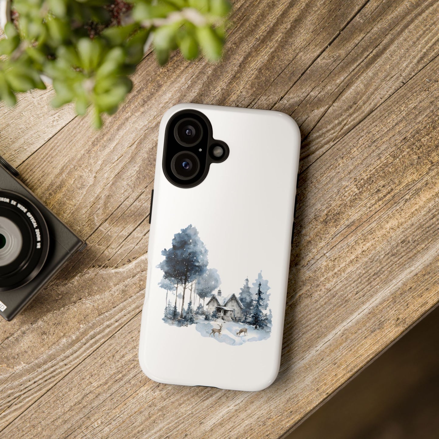 Nature-Inspired Tough Phone Case with Winter Cabin Design