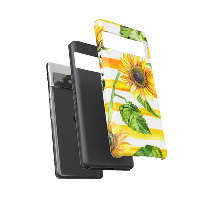 Sunflower Stripes Phone Case - Bright Floral Tough Case