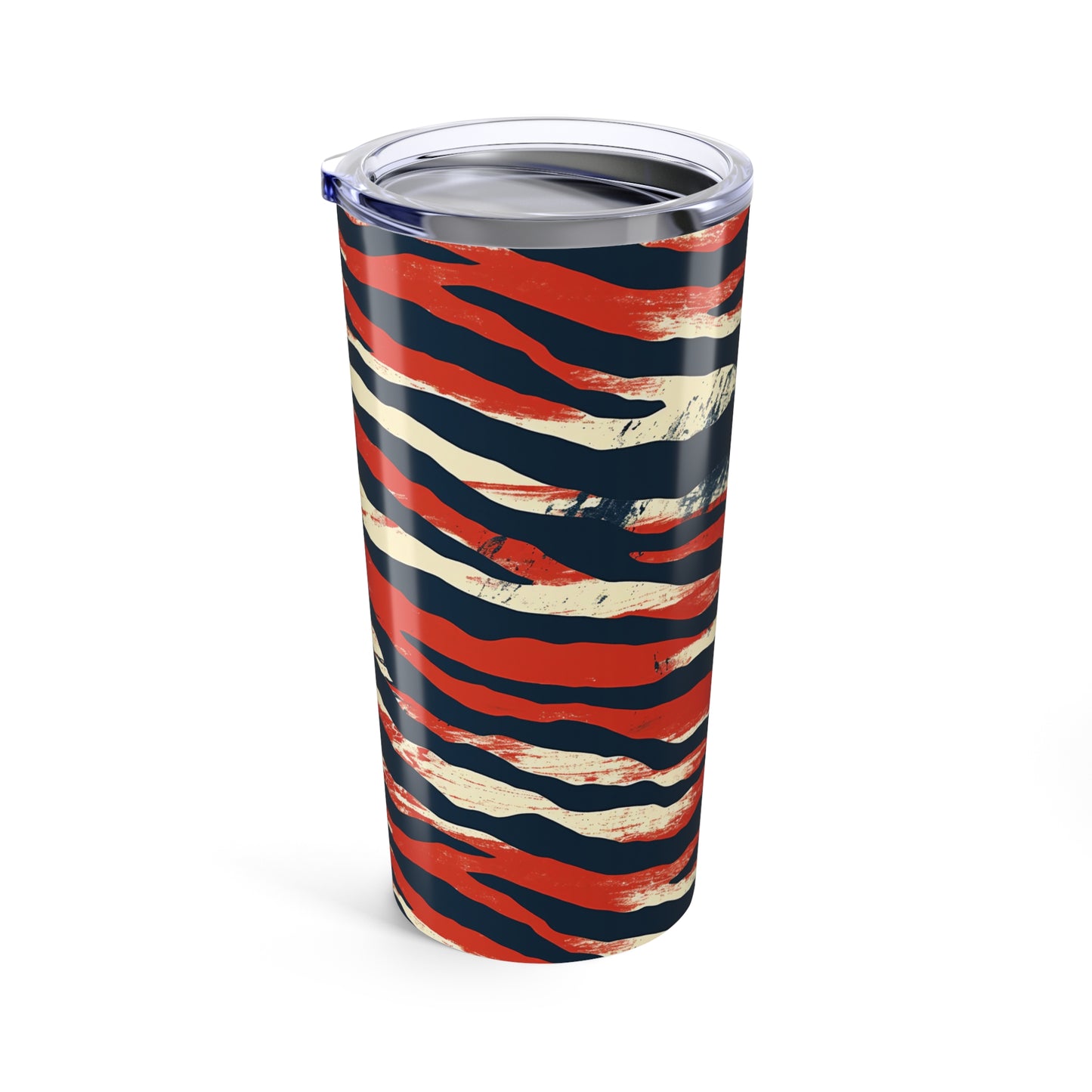 20oz Tumbler — Red, Navy & Cream Tiger Stripe Insulated Travel Cup