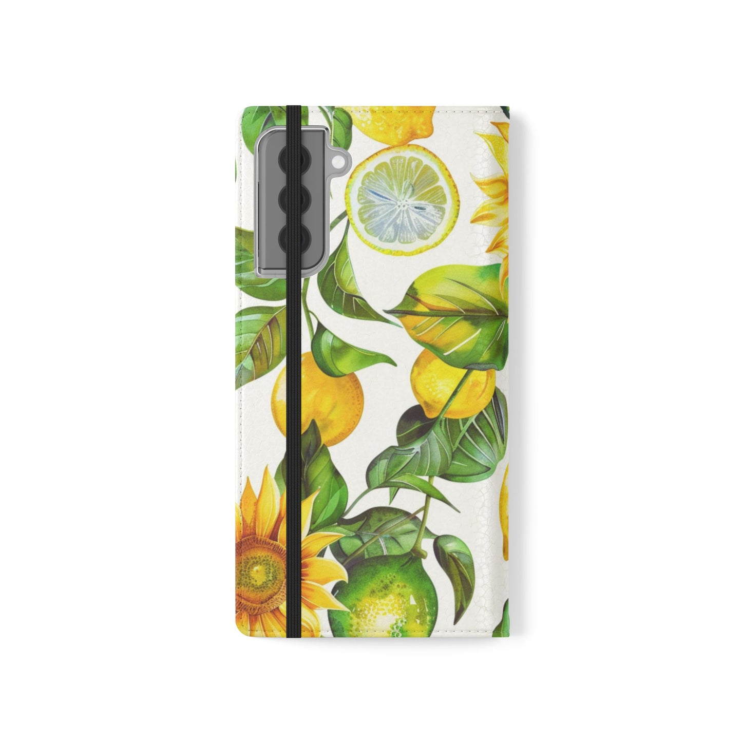 Sunflower & Lemon Flip Phone Case – Floral Wallet Flip Case with Card Slots