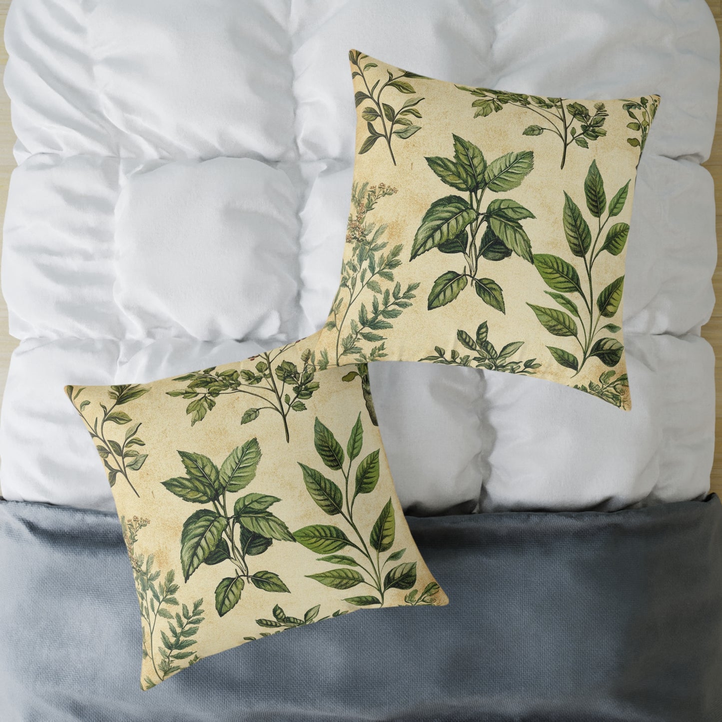 Botanical Floral Throw Pillow — Vintage Greenery Square Cushion