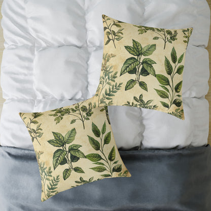 Botanical Floral Throw Pillow — Vintage Greenery Square Cushion