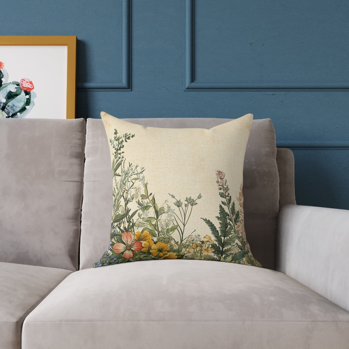 Botanical Floral Throw Pillow — Vintage Greenery Square Cushion