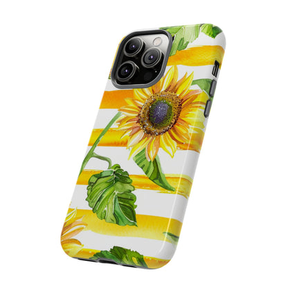 Sunflower Stripes Phone Case - Bright Floral Tough Case
