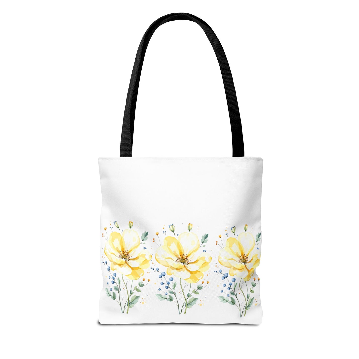 Floral Peony Tote Bag — Yellow Watercolor Flowers on White