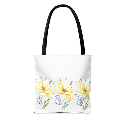 Floral Peony Tote Bag — Yellow Watercolor Flowers on White