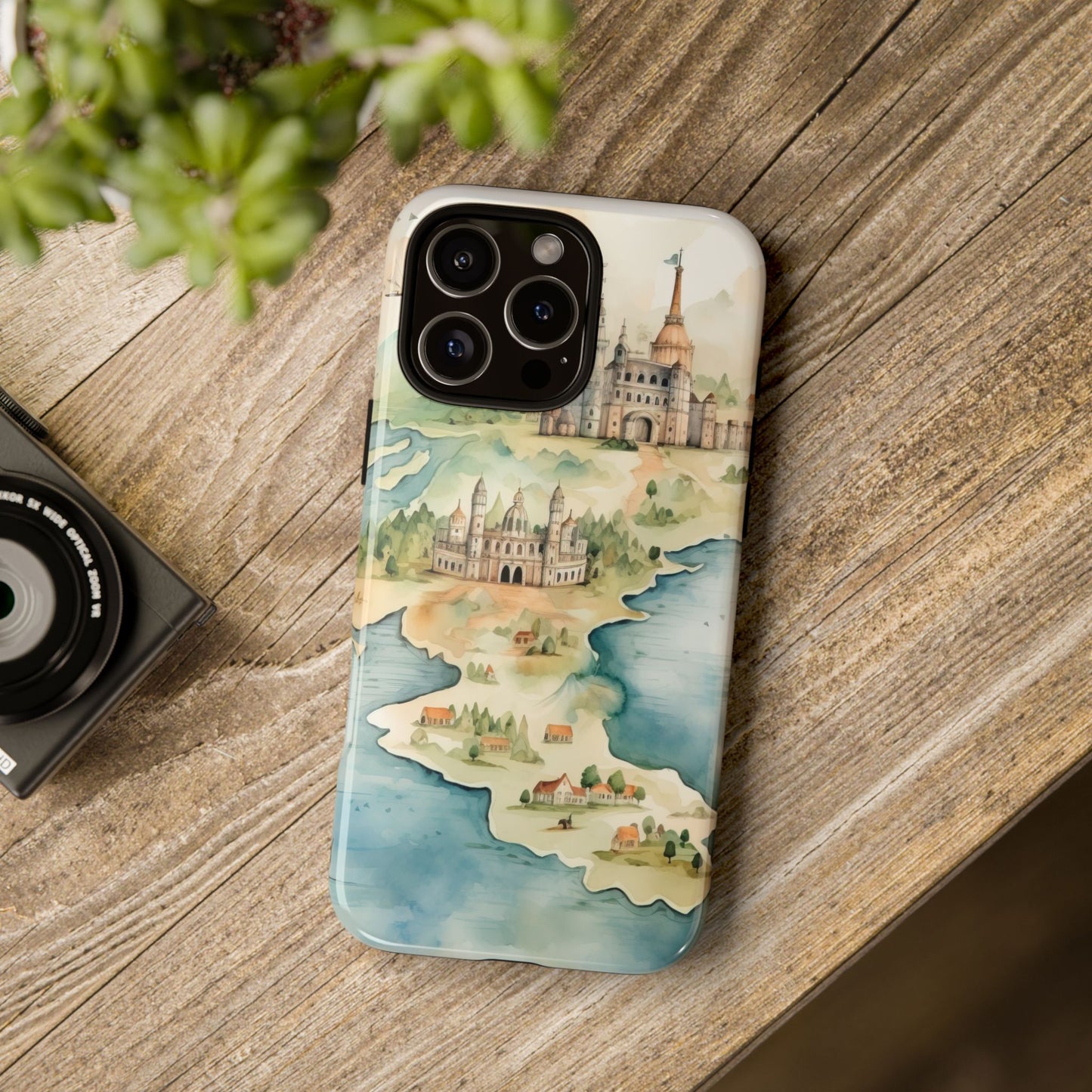 Hard Phone Case — Watercolor Fantasy Map Castle Design