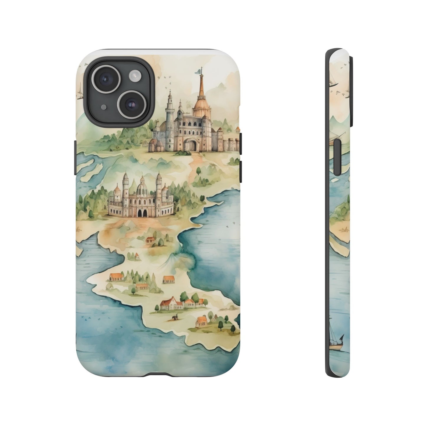 Hard Phone Case — Watercolor Fantasy Map Castle Design