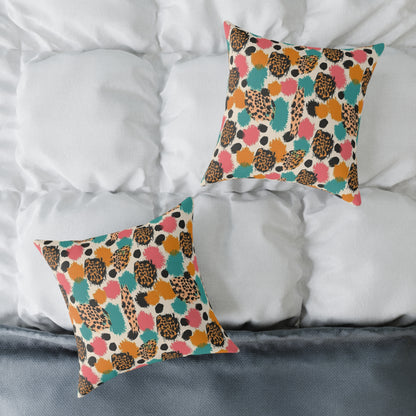 Leopard Spot Abstract Throw Pillow — Colorful Modern Animal Print Cushion