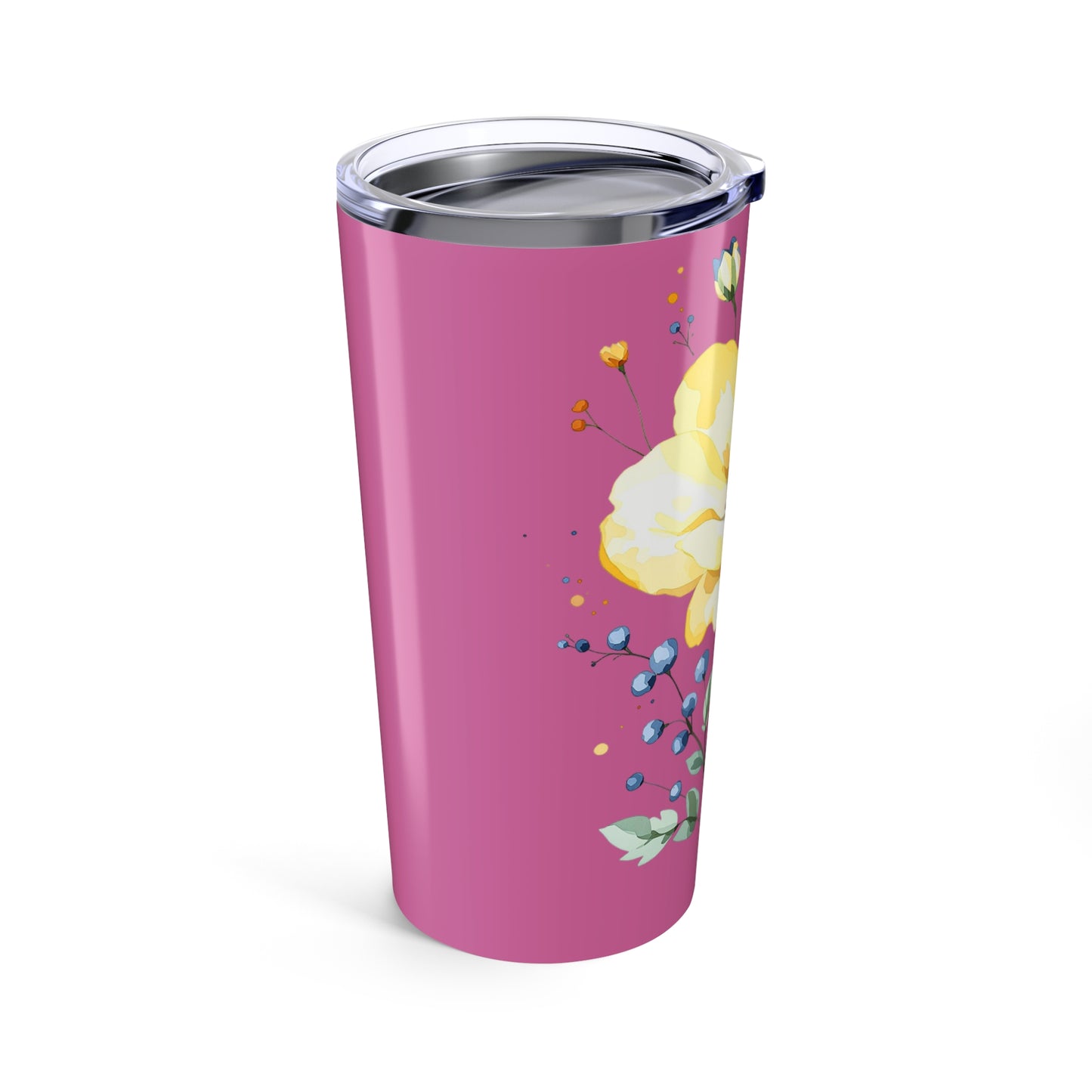 20oz Floral Tumbler — Pink Yellow Watercolor Blossom Insulated Cup
