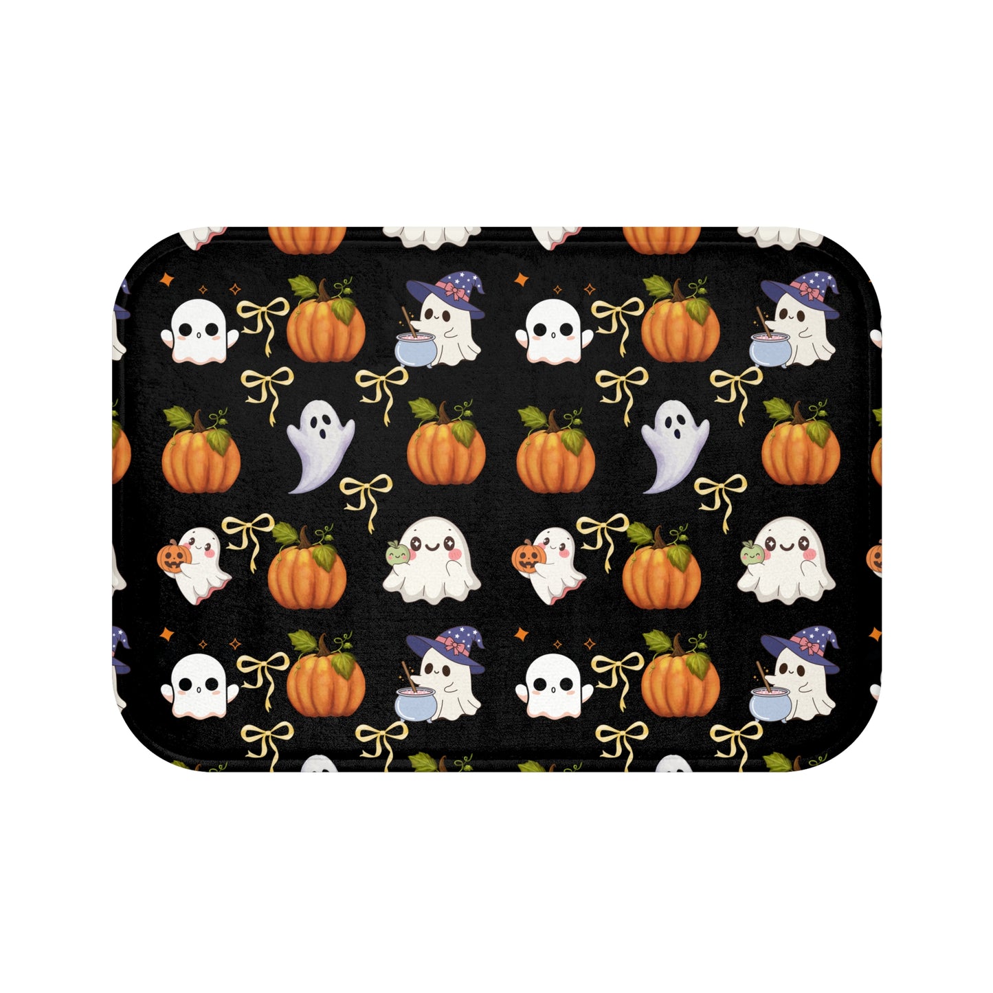Halloween Ghost & Pumpkin Bath Mat, Spooky Bath Decor, Cute Bathroom Rug, Ghostly Home Accessory, Perfect for Fall Decor