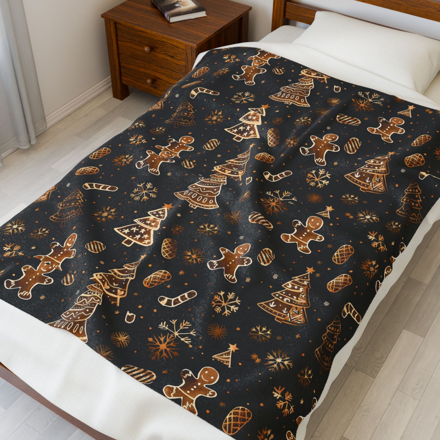 Cozy Winter Holiday Plush Blanket Black And Gold Color. A Perfect Gift For Christmas Days.