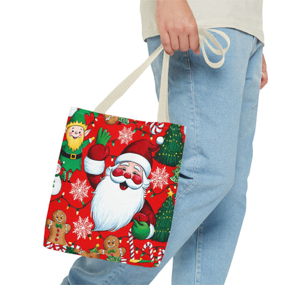 Festive Santa Tote Bag, Christmas Gift Bag, Holiday Shopping Tote, Cute Santa Bag, Merry Christmas Tote