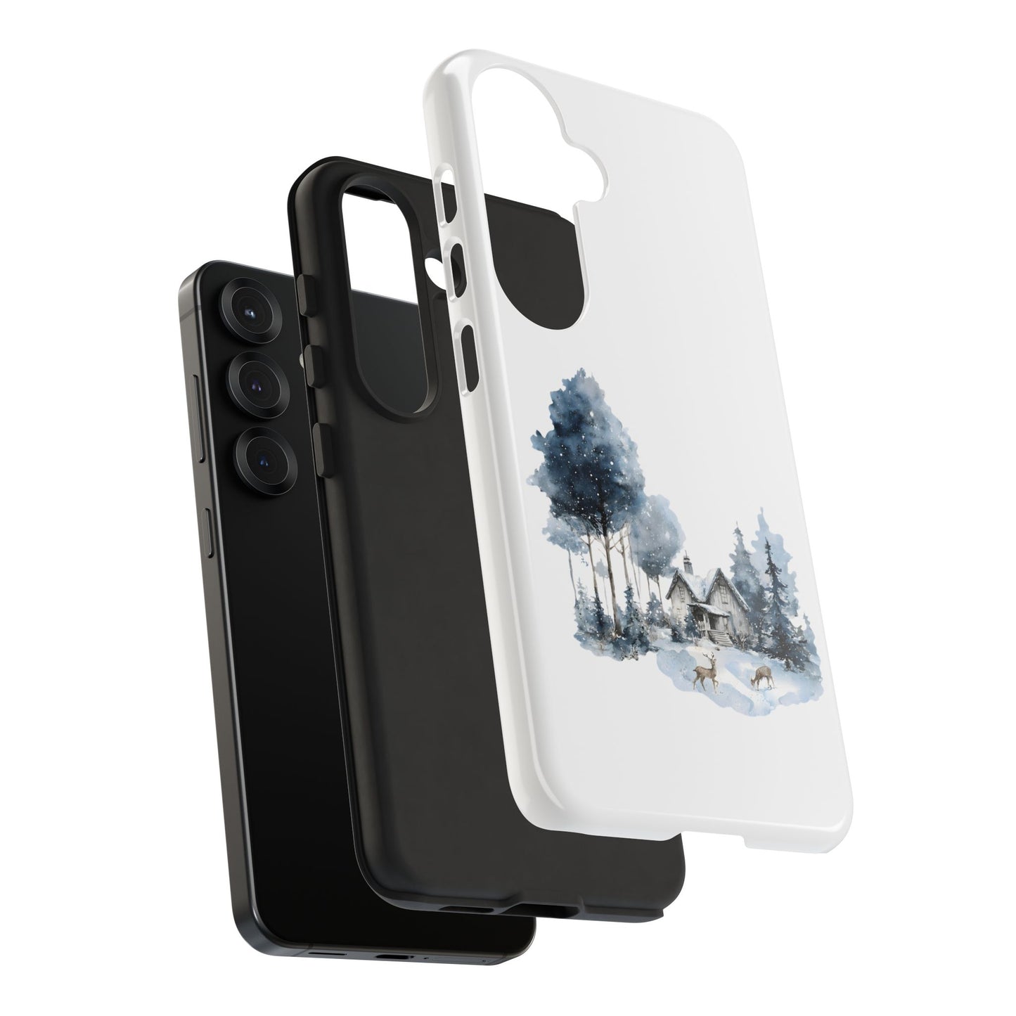 Nature-Inspired Tough Phone Case with Winter Cabin Design