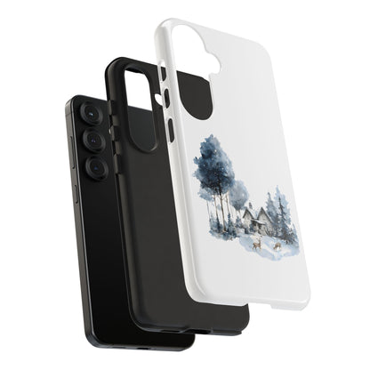 Nature-Inspired Tough Phone Case with Winter Cabin Design
