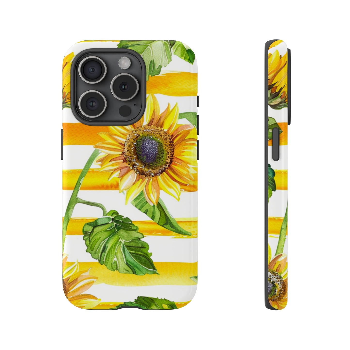 Sunflower Stripes Phone Case - Bright Floral Tough Case