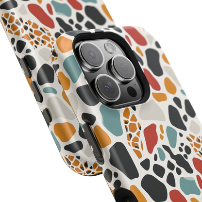 Terrazzo Pattern Magnetic Impact Phone Case — Colorful Retro Pebble Design