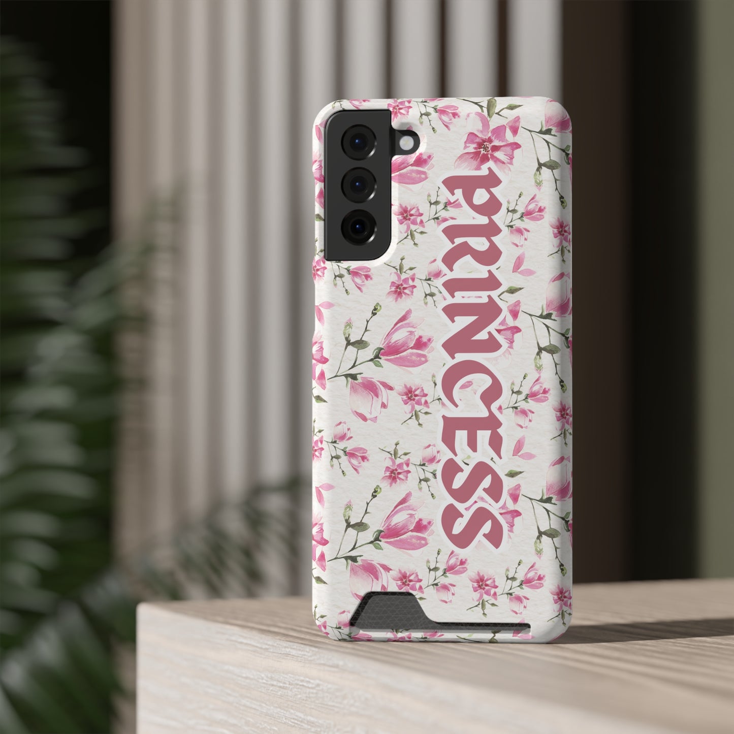 Chic Floral Phone Case with Card Holder for Princesses, Cute Floral Design, Gift for Her