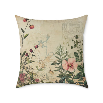 Botanical Floral Throw Pillow — Vintage Greenery Square Cushion