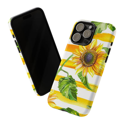 Sunflower Stripes Phone Case - Bright Floral Tough Case